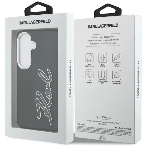 Karl Lagerfeld - Full Wrapped Grained Leather with Signature Resin Logo (KLHCS26SPGFKSRSK) - Samsung Galaxy S26 - Black