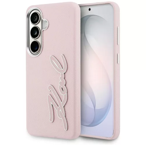 Karl Lagerfeld - Full Wrapped Grained Leather with Signature Resin Logo (KLHCS26SPGFKSRSP) - Samsung Galaxy S26 - Pink