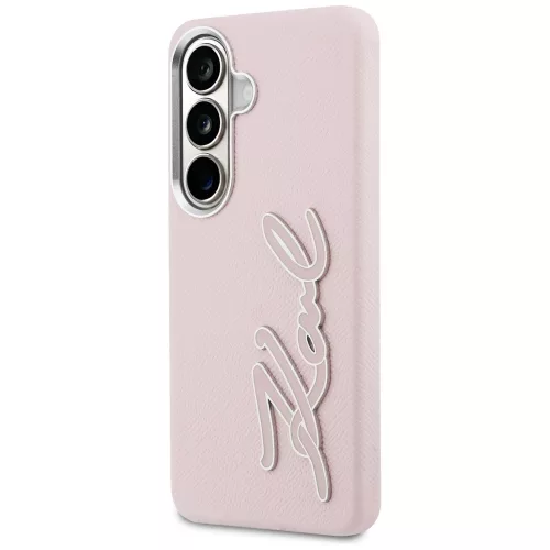 Karl Lagerfeld - Full Wrapped Grained Leather with Signature Resin Logo (KLHCS26SPGFKSRSP) - Samsung Galaxy S26 - Pink
