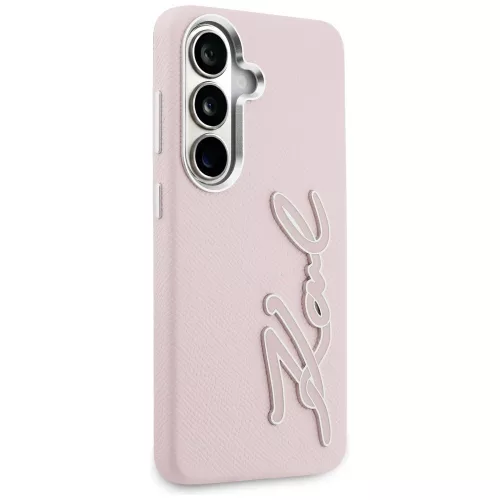Karl Lagerfeld - Full Wrapped Grained Leather with Signature Resin Logo (KLHCS26SPGFKSRSP) - Samsung Galaxy S26 - Pink