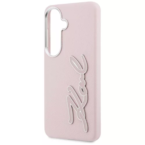 Karl Lagerfeld - Full Wrapped Grained Leather with Signature Resin Logo (KLHCS26SPGFKSRSP) - Samsung Galaxy S26 - Pink