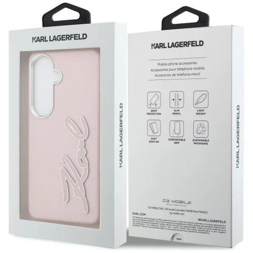 Karl Lagerfeld - Full Wrapped Grained Leather with Signature Resin Logo (KLHCS26SPGFKSRSP) - Samsung Galaxy S26 - Pink