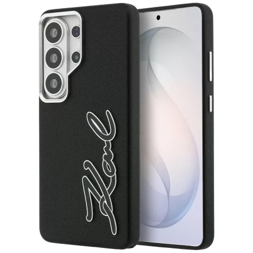 Karl Lagerfeld - Full Wrapped Grained Leather with Signature Resin Logo (KLHCS26LPGFKSRSK) - Samsung Galaxy S26 Ultra - Black