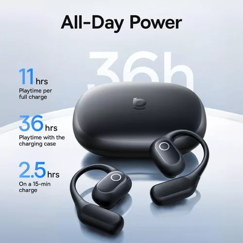 Baseus - Vezeték nélküli fülhallgató Eli 2i Fit (A0102604) - Nyitott fülű kialakítás, Bluetooth 6.0, 2 mikrofonos AI ENC, 600mAh, IPX5 - Kozmikus fekete