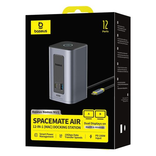 Baseus - Docking Station Nomos NU1 Air (B0114400) - 12 Ports, 10Gbps, 100W PD, 4K Displays - Grey