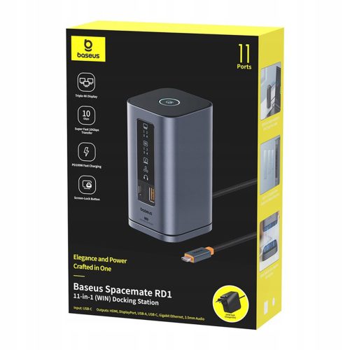 Baseus - 11in1 Docking Station Spacemate Series (B0112701) - Triple 4K Display, 10Gbps, PD100W Fast Charging - Space Grey