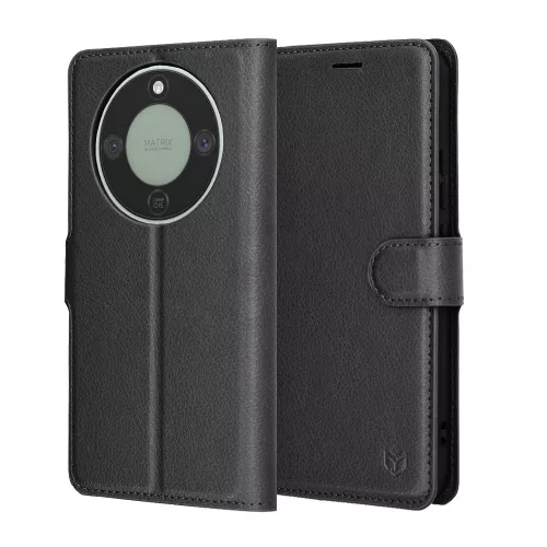 Techsuit - Leather Folio kinyitható tok - Honor Magic8 Lite - Fekete