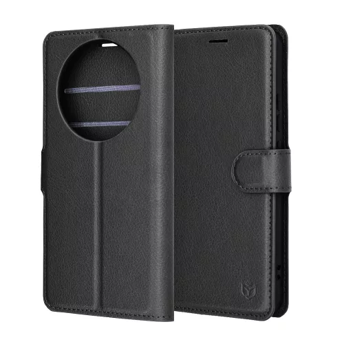 Techsuit - Leather Folio kinyitható tok - Honor Magic8 Lite - Fekete