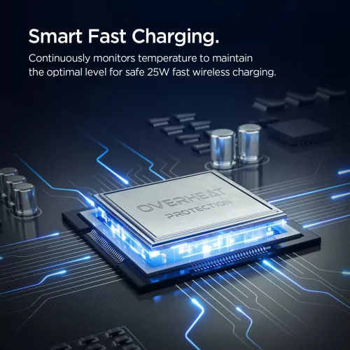Spigen - Autós tartó vezeték nélküli töltéssel Essential EV25MFAQ (ACP10511) - MagSafe, Gyorstöltés, Szellőzőrácsra, 25W- Black