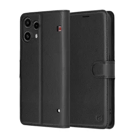   Techsuit - Leather Folio kinyitható tok - Nothing Phone (3a) Lite - Fekete