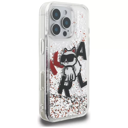 Karl Lagerfeld - Liquid Glitter Choupette Logo (KLHCP16XLCHSCTDT) - iPhone 16 Pro Max - Clear