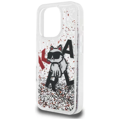Karl Lagerfeld - Liquid Glitter Choupette Logo (KLHCP16XLCHSCTDT) - iPhone 16 Pro Max - Clear
