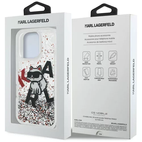 Karl Lagerfeld - Liquid Glitter Choupette Logo (KLHCP16XLCHSCTDT) - iPhone 16 Pro Max - Clear