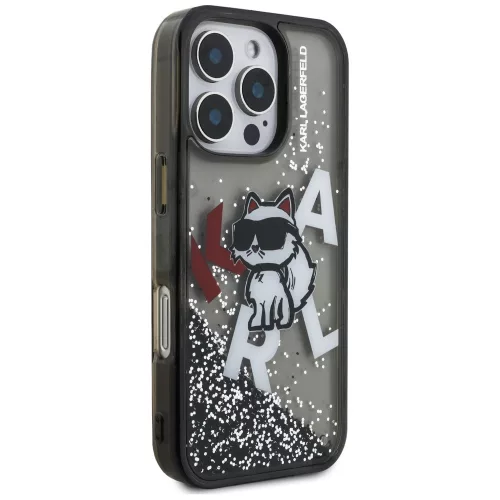 Karl Lagerfeld - Liquid Glitter Choupette Logo MagSafe (KLHCP16XLCHSCTDK) - iPhone 16 Pro Max - Black