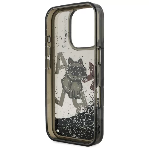 Karl Lagerfeld - Liquid Glitter Choupette Logo MagSafe (KLHCP16XLCHSCTDK) - iPhone 16 Pro Max - Black