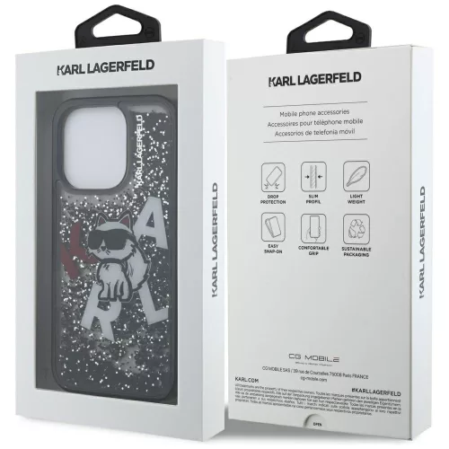 Karl Lagerfeld - Liquid Glitter Choupette Logo MagSafe (KLHCP16XLCHSCTDK) - iPhone 16 Pro Max - Black
