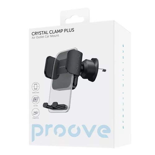 Proove - Autós tartó Crystal Clamp Plus (CHCCP0000001) - Szellőzőrácsra, Mechanical Clamp, Secure Mount, 4.7 - 6.9" telefonokhoz - Black