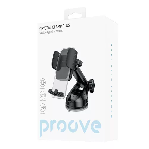 Proove - Autós tartó Crystal Clamp Plus (CHCSP0000001) - Műszerfalra, Mechanical Clamp, Tapadókorong, Stylish, Univerzális - Black