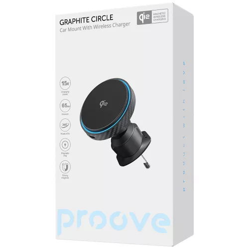 Proove - Autós tartó vezeték nélküli töltéssel Graphite Circle (WHGC15010001) - Szellőzőrácsra, Qi2, 15W, LED Indicator - Black