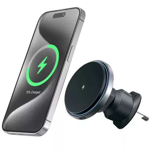 Proove - Autós tartó vezeték nélküli töltéssel Magic Circle Pro (WHMP15010001) - MagSafe, Szellőzőrácsra, 360, Qi2 15W, LED - Black