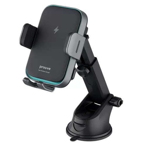 Proove - Autós tartó vezeték nélküli töltéssel Triple Clamp Pro (WHTP15010004) - 2in1 Mount, Automatic, LED, Qi2 15W - Metal Grey
