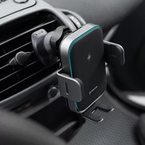 Proove - Autós tartó vezeték nélküli töltéssel Triple Clamp Pro (WHTP15010004) - 2in1 Mount, Automatic, LED, Qi2 15W - Metal Grey