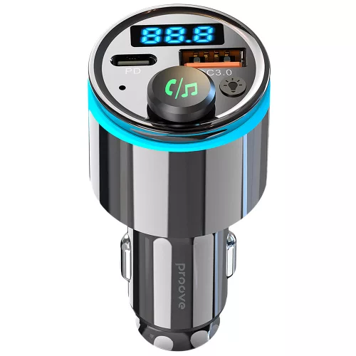 Proove - Car Charger with FM Modulator (FMNX30110001) - USB, Type-C, U-Disk, TF, Bluetooth 5.3, Fast Charge, 30W, LED - Black