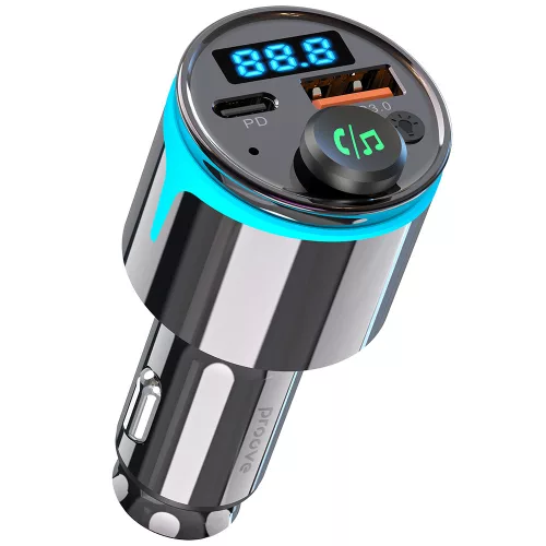 Proove - Car Charger with FM Modulator (FMNX30110001) - USB, Type-C, U-Disk, TF, Bluetooth 5.3, Fast Charge, 30W, LED - Black