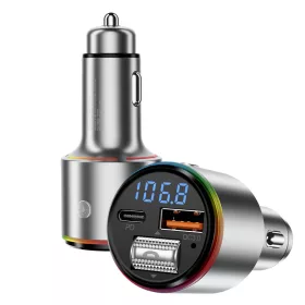   Proove - Car Charger with FM Modulator (FMPD30110006) - USB, Type-C, AUX, Bluetooth 5.3, Fast Charge, 30W, 12-24V - Silver