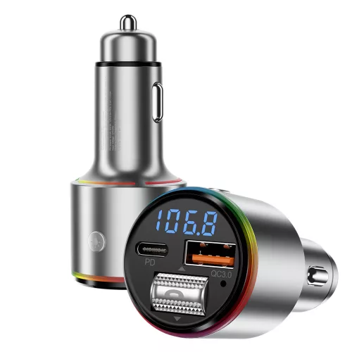 Proove - Car Charger with FM Modulator (FMPD30110006) - USB, Type-C, AUX, Bluetooth 5.3, Fast Charge, 30W, 12-24V - Silver