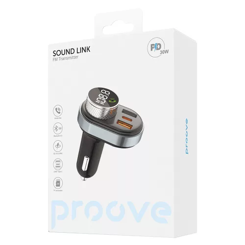 Proove - Car Charger with FM Modulator (FMSL30110001) - USB, Type-C, U-Disk, TF, Bluetooth 5.4, Fast Charge, 30W - Black