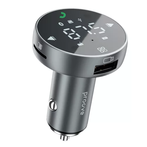 Proove - Car Charger with FM Modulator (FMSS30110003) - with Touch Screen, USB, Type-C, U-Disk, TF, Bluetooth 5.0, 30W - Grey