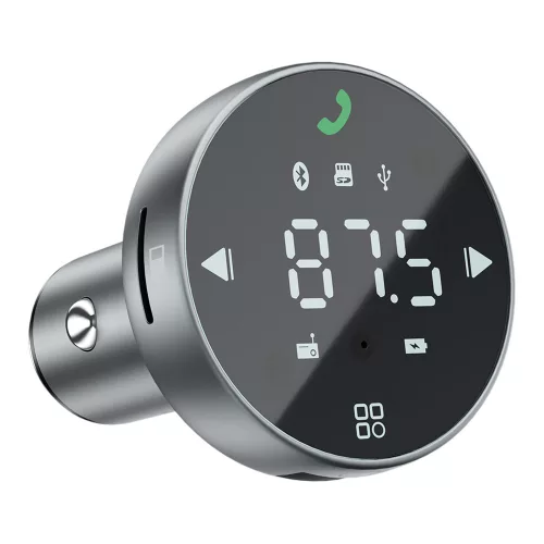 Proove - Car Charger with FM Modulator (FMSS30110003) - with Touch Screen, USB, Type-C, U-Disk, TF, Bluetooth 5.0, 30W - Grey