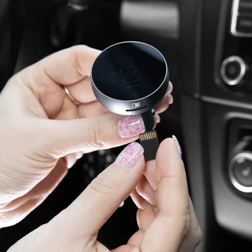 Proove - Car Charger with FM Modulator (FMSS30110003) - with Touch Screen, USB, Type-C, U-Disk, TF, Bluetooth 5.0, 30W - Grey