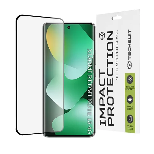 Techsuit - 111D Full Cover / Full Glue üvegfólia / 3D kerekített szélű kijelzőhöz - Xiaomi Redmi Note 15 4G - Fekete széllel