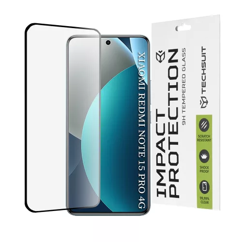 Techsuit - 111D Full Cover / Full Glue üvegfólia / 3D kerekített szélű kijelzőhöz - Xiaomi Redmi Note 15 Pro 4G - Fekete széllel