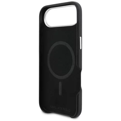 Karl Lagerfeld - Hardcase Leather K&C Head Pin MagSafe (KLHMP17M6PFKCLK) - iPhone 17 Air - Perforated Logo, Black