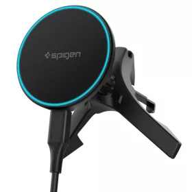   Spigen - Autós tartó vezeték nélküli töltéssel Essential EV15MAQ (ACP10513) - MagSafe, Gyorstöltés, Qi2, Szellőzőrácsra, 15W- Black