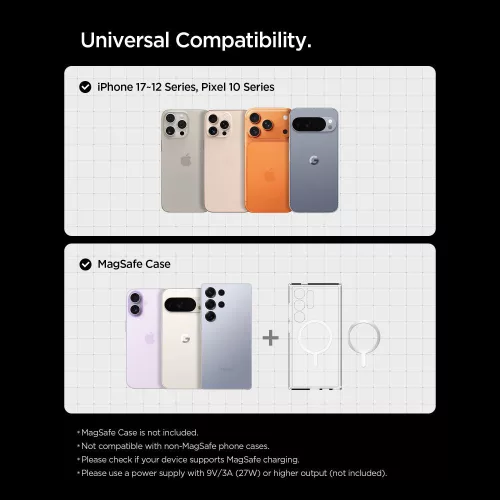 Spigen - Autós tartó vezeték nélküli töltéssel Essential EV15MAQ (ACP10513) - MagSafe, Gyorstöltés, Qi2, Szellőzőrácsra, 15W- Black