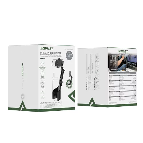 Acefast- Autós tartó (D63) - with 2 Bases, Reliable Clamps, One-key Opening, Flexible Rod, Csúszásgátló szilikon, Univerzális - Black