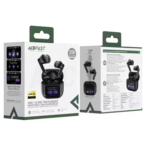 Acefast - Wireless Earbuds (W6) - ANC, AI ENC, Smart Display, Gaming Mode, BT5.4 - Black
