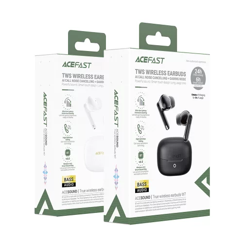 Acefast - Wireless Earbuds (W7) - In-Ear Design, TWS, AI Call Noise Cancelling, Game Mode, BT6.0 - Black