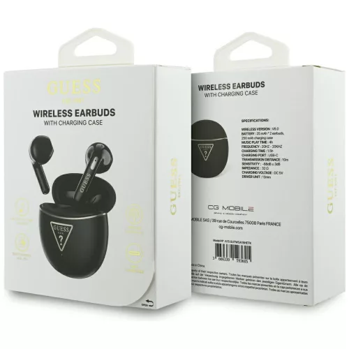 Guess - Vezeték nélküli fülhallgató Script Print (GUTWSA15HETK) - Fülbe helyezhető, Bluetooth, TWS, Kis kerek kialakítás - Fekete