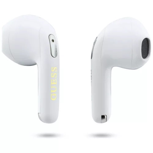 Guess - Vezeték nélküli fülhallgató szkriptmintával (GUTWSA15HETH) - Fülbe helyezhető, Bluetooth, TWS, kis kerek kialakítás - Fehér