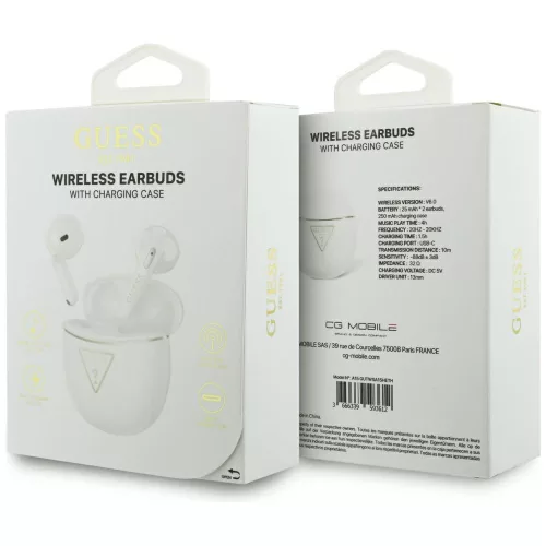Guess - Vezeték nélküli fülhallgató szkriptmintával (GUTWSA15HETH) - Fülbe helyezhető, Bluetooth, TWS, kis kerek kialakítás - Fehér