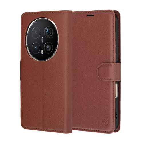 Techsuit - Leather Folio kinyitható tok - Honor Magic8 Pro - Barna