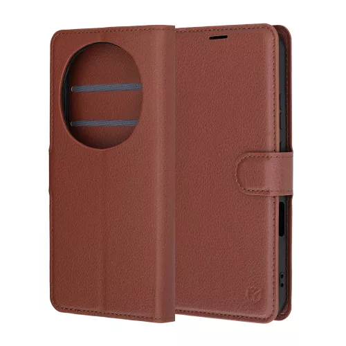 Techsuit - Leather Folio kinyitható tok - Honor Magic8 Pro - Barna