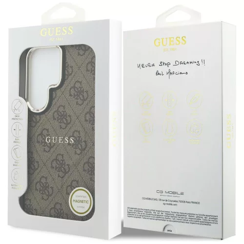 Guess - 4G Dombornyomott Gyűrű MagSafe (GUHMS26LP4MSEGCW) - Samsung Galaxy S26 Ultra - Barna