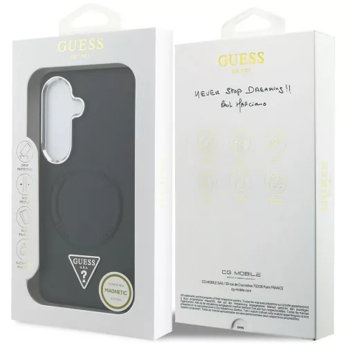 Guess - Dombornyomott Gyűrű Háromszög Logó MagSafe (GUHMS26SPSDTSCMK) - Samsung Galaxy S26 - Fekete