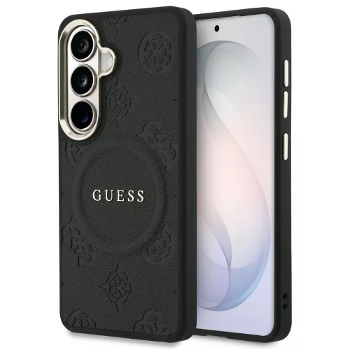 Guess - Saffiano Bazsarózsás Dombornyomott Gyűrű MagSafe (GUHMS26SPSAMSECK) - Samsung Galaxy S26 - Fekete